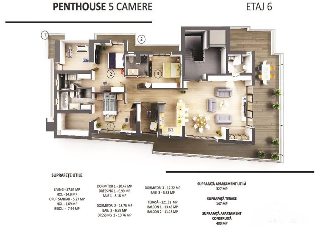 Penthouse 5 camere - Piata Victoriei - Terasa 145 Mp