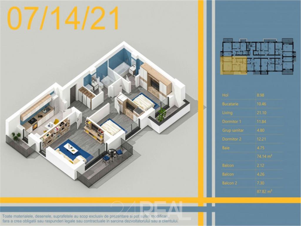 Apartament 3 camere -  Direct Dezvoltator - 12 minute Metrou Teclu