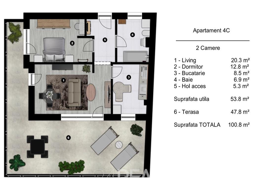 Vanzare apartament 2 camere plus terasa imensa - 47 mp