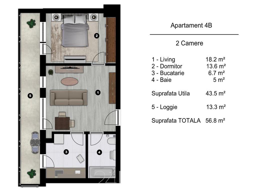 Vanzare apartament 2 camere si logie cu iesire din toate camerele!