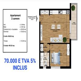 Apartament finalizat - 2 camere in Belize Residence + terasa